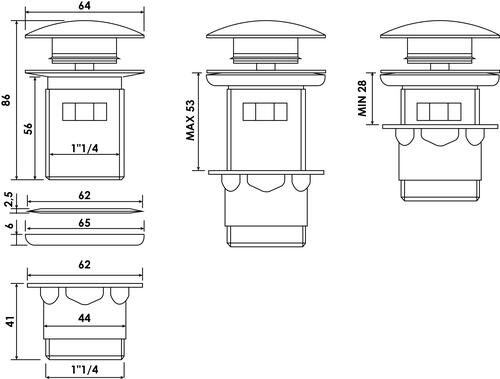Bonde de lavabo clic clac laiton avec trop plein